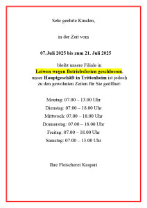 Betriebsferien Leiwen 25